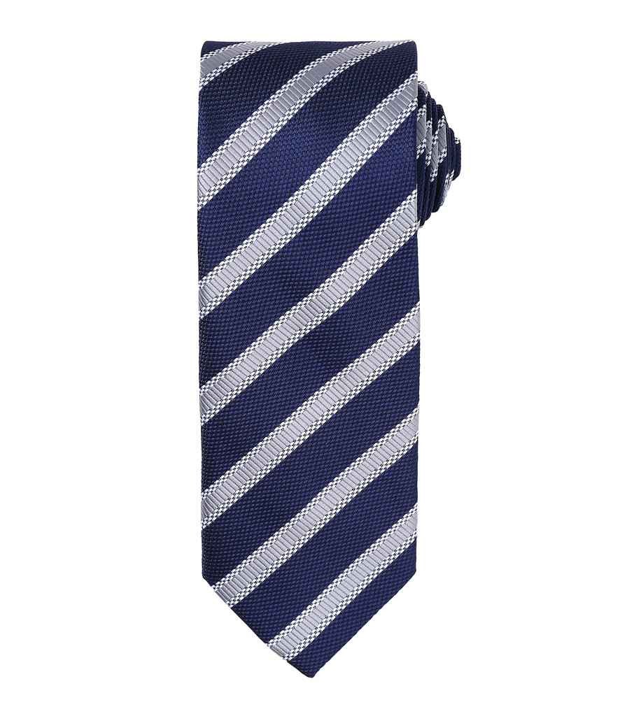 Premier Waffle Stripe Tie in Navy/Silver