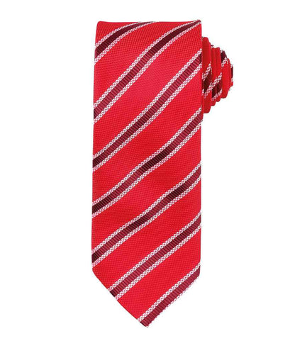 Premier Waffle Stripe Tie in Red/Burgundy