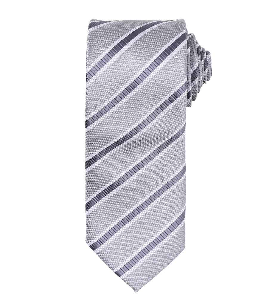 Premier Waffle Stripe Tie in Silver/Dark Grey