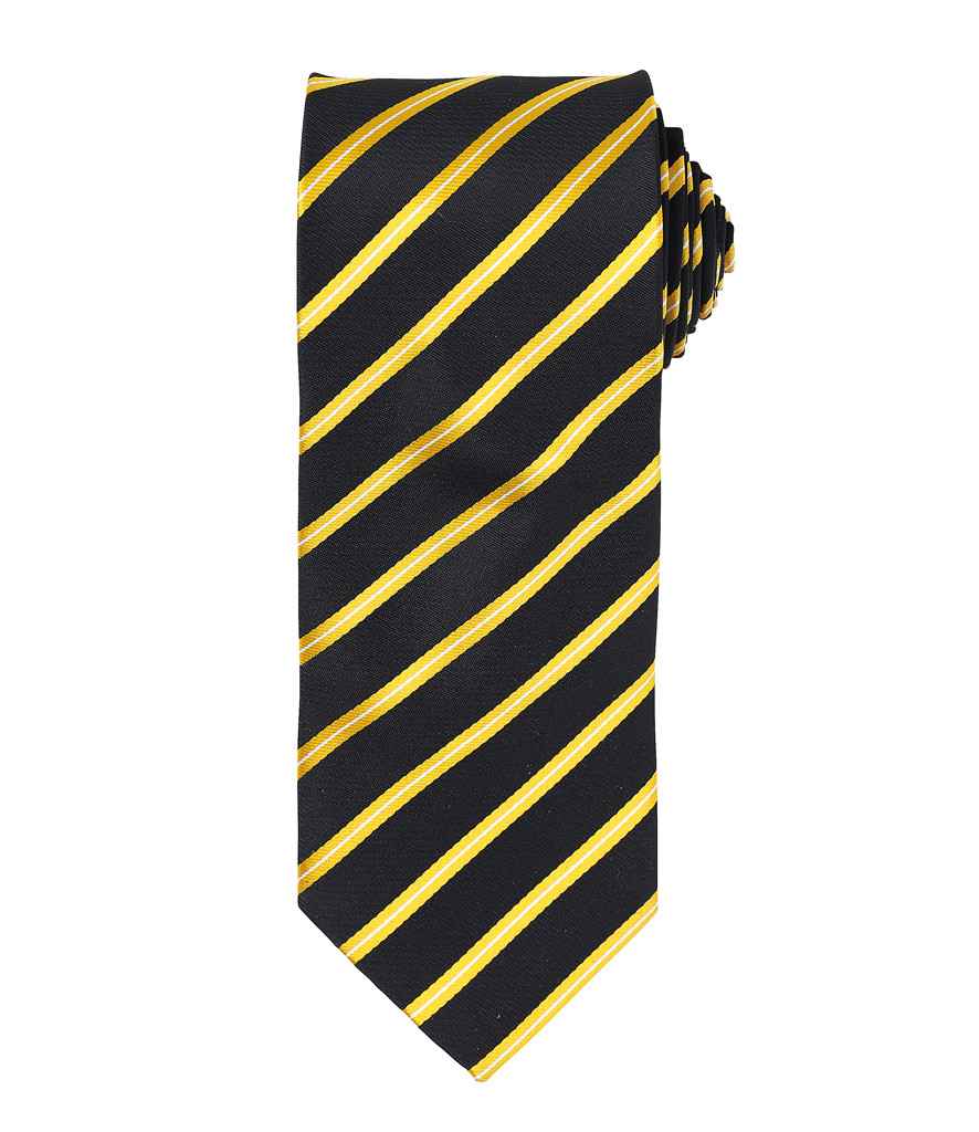 Premier Sports Stripe Tie in Black/Gold