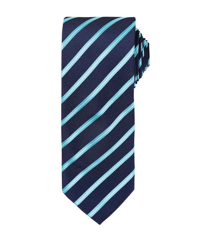 Premier Sports Stripe Tie in Navy/Turquoise Blue