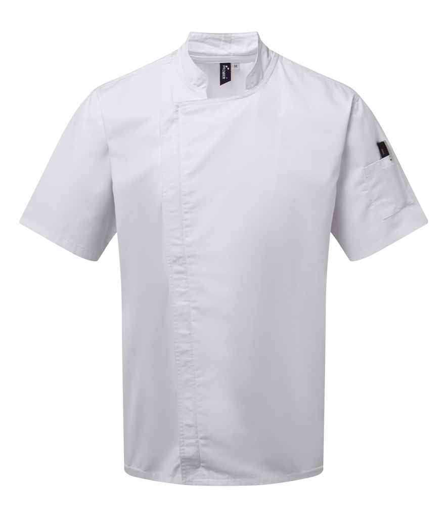 Premier Short Sleeve Zipped Chef's Jacket in White