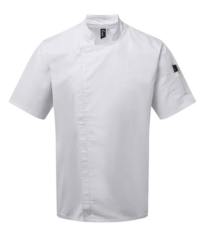 Premier Short Sleeve Zipped Chef's Jacket in White