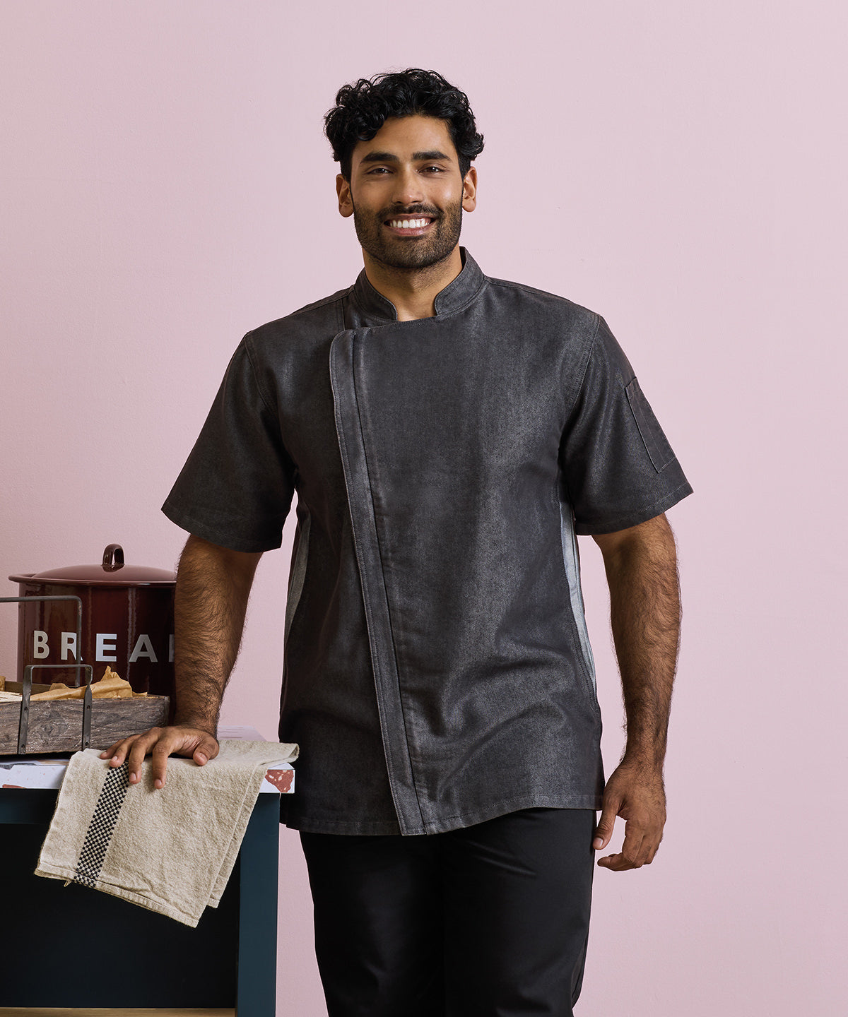 Premier Chef's zip-close short sleeve jacket Black Denim
