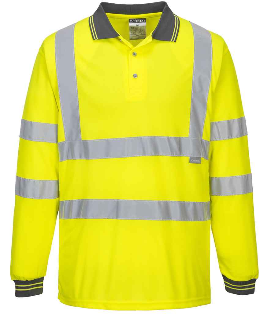 Portwest Hi-Vis Long Sleeve Polo Shirt in Yellow