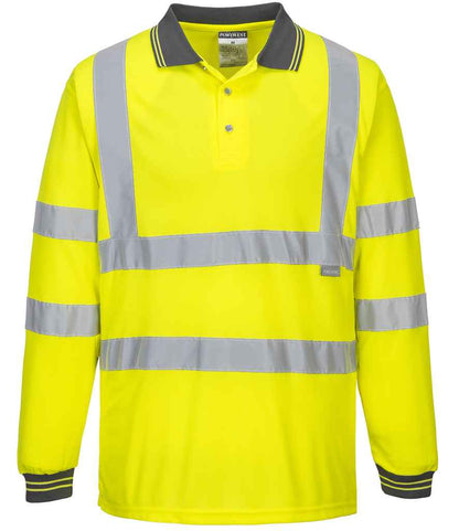 Portwest Hi-Vis Long Sleeve Polo Shirt in Yellow