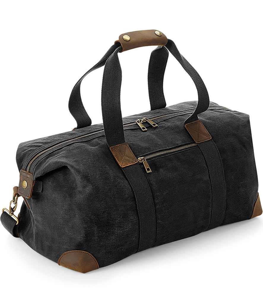 Quadra Heritage Waxed Canvas Holdall in Black