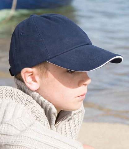 Result Kids Low Profile Heavy Brushed Cotton Cap with Sandwich Peak - model image