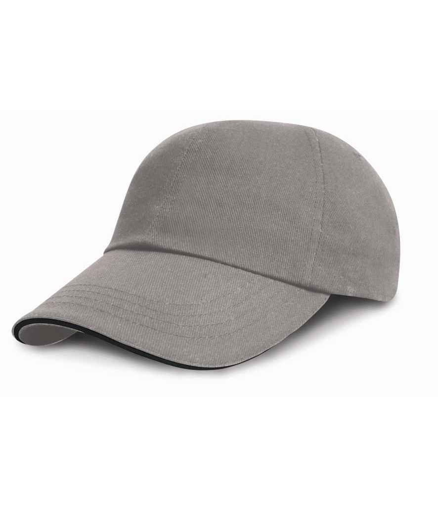 Result Low Profile Heavy Brushed Cotton Cap with Sandwich Peak in Grey/Black