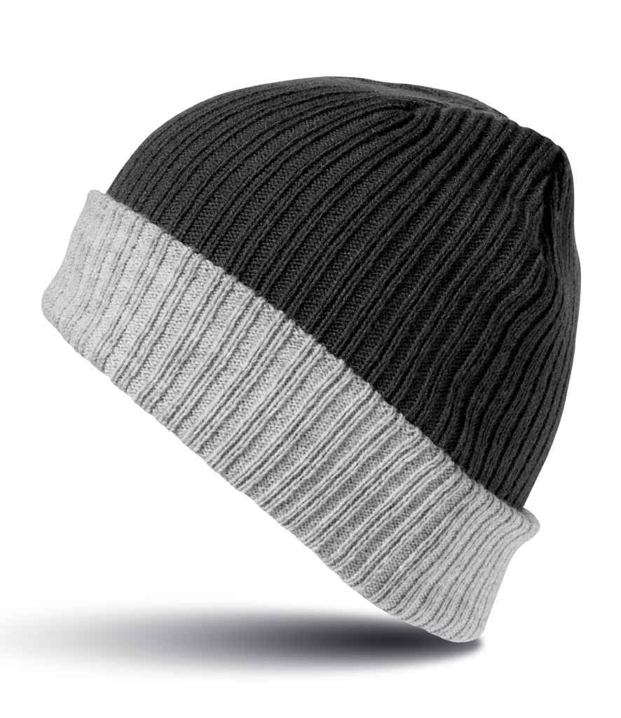Result Double Layer Knitted Hat in Black/Grey