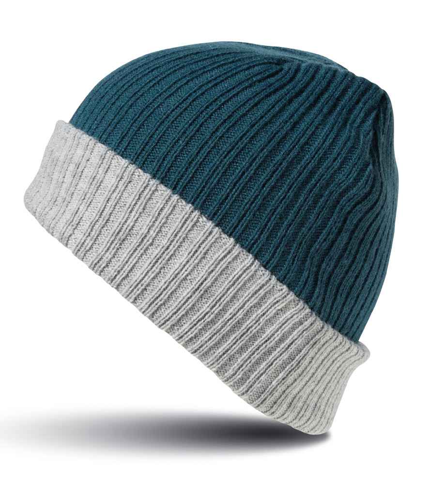 Result Double Layer Knitted Hat in Teal/Grey