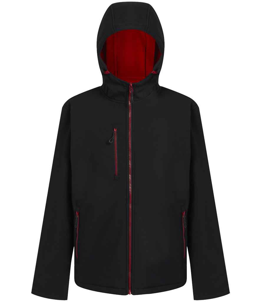 Regatta Navigate Two Layer Hooded Soft Shell Jacket in Black/Classic Red