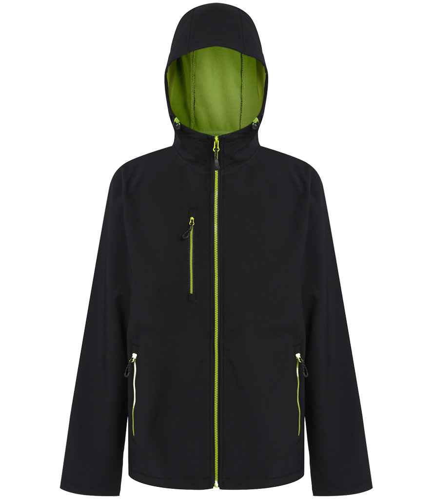 Regatta Navigate Two Layer Hooded Soft Shell Jacket in Black/Lime Green