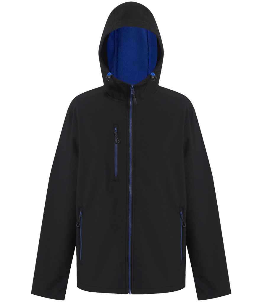 Regatta Navigate Two Layer Hooded Soft Shell Jacket in Black/New Royal Blue