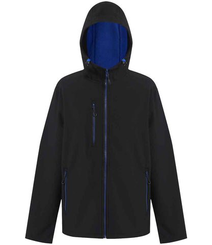 Regatta Navigate Two Layer Hooded Soft Shell Jacket in Black/New Royal Blue