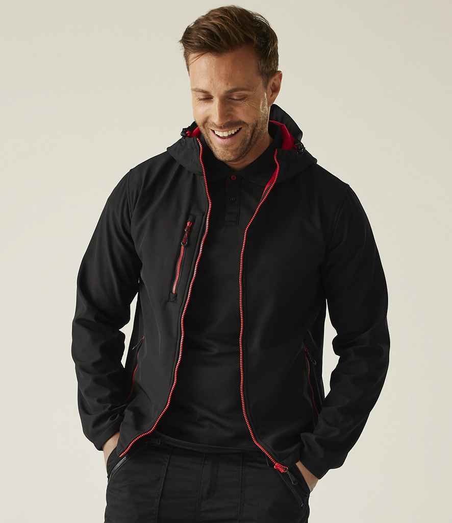 Regatta Professional Regatta Navigate Two Layer Hooded Soft Shell Jacket Black/Classic Red