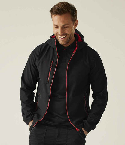 Regatta Professional Regatta Navigate Two Layer Hooded Soft Shell Jacket Black/Classic Red