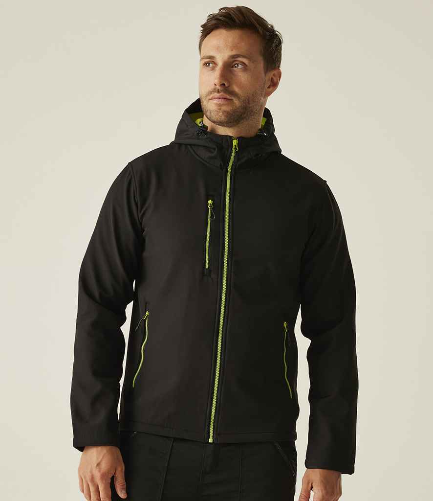 Regatta Professional Regatta Navigate Two Layer Hooded Soft Shell Jacket Black/Lime Green