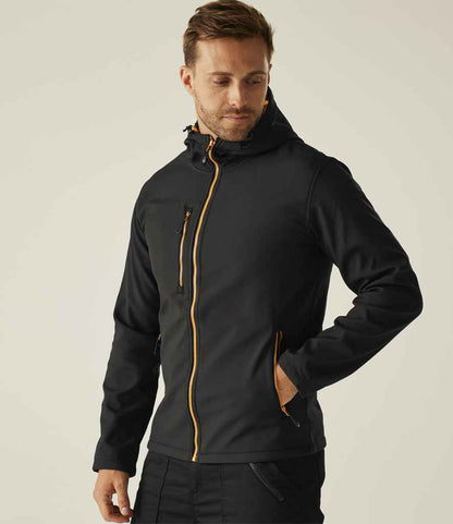 Regatta Professional Regatta Navigate Two Layer Hooded Soft Shell Jacket Black/Orange Pop