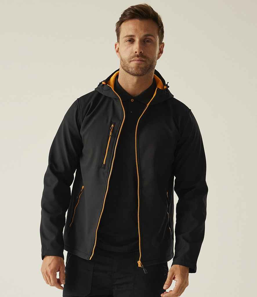 Regatta Professional Regatta Navigate Two Layer Hooded Soft Shell Jacket Black/Orange Pop