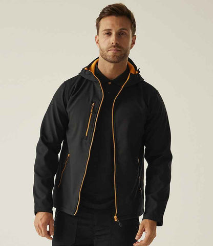 Regatta Professional Regatta Navigate Two Layer Hooded Soft Shell Jacket Black/Orange Pop