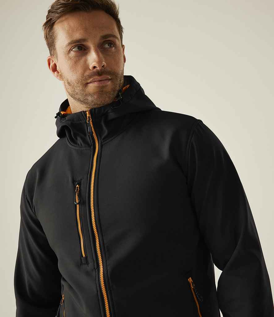 Regatta Professional Regatta Navigate Two Layer Hooded Soft Shell Jacket Black/Orange Pop