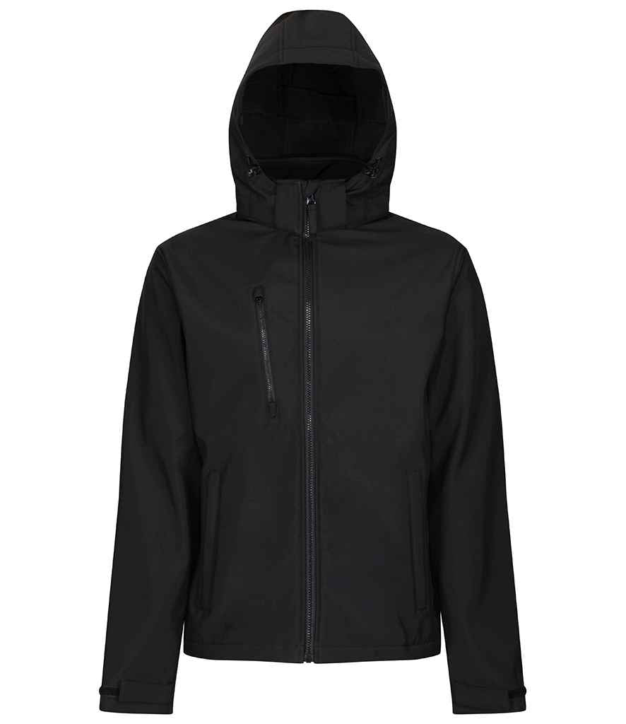 Regatta Venturer Three Layer Hooded Soft Shell Jacket in Black/Black