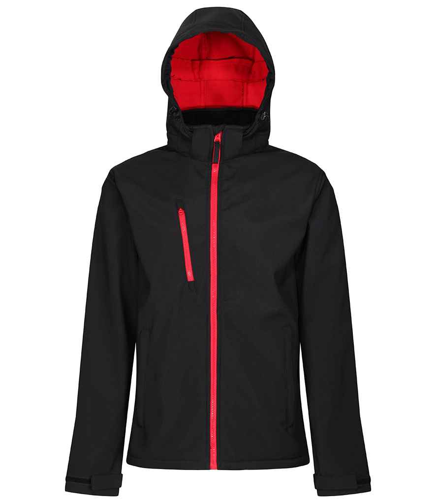 Regatta Venturer Three Layer Hooded Soft Shell Jacket in Black/Classic Red