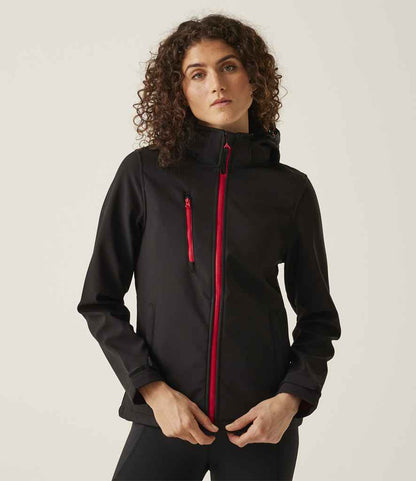 Regatta Professional Regatta Ladies Venturer Three Layer Hooded Soft Shell Jacket Black/Classic Red