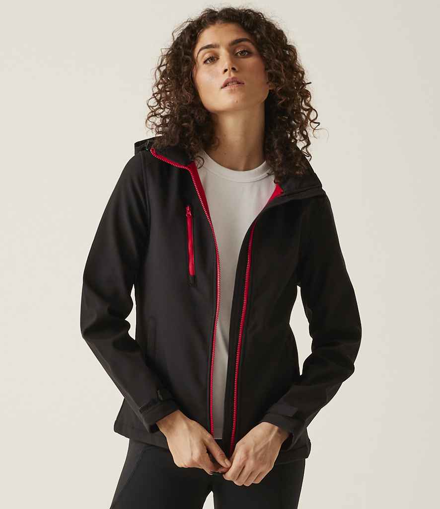 Regatta Professional Regatta Ladies Venturer Three Layer Hooded Soft Shell Jacket Black/Classic Red