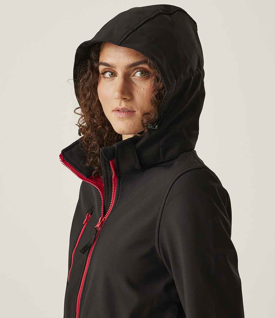Regatta Professional Regatta Ladies Venturer Three Layer Hooded Soft Shell Jacket Black/Classic Red