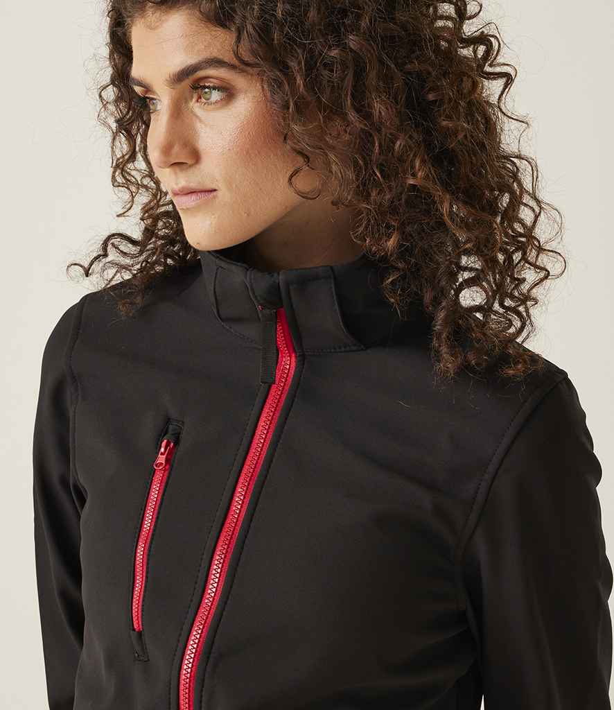 Regatta Professional Regatta Ladies Venturer Three Layer Hooded Soft Shell Jacket Black/Classic Red