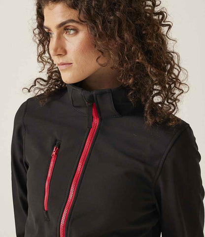 Regatta Professional Regatta Ladies Venturer Three Layer Hooded Soft Shell Jacket Black/Classic Red