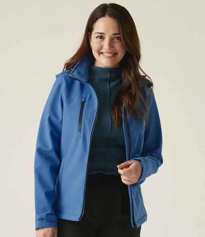 Regatta Professional Regatta Ladies Venturer Three Layer Hooded Soft Shell Jacket French Blue/Navy