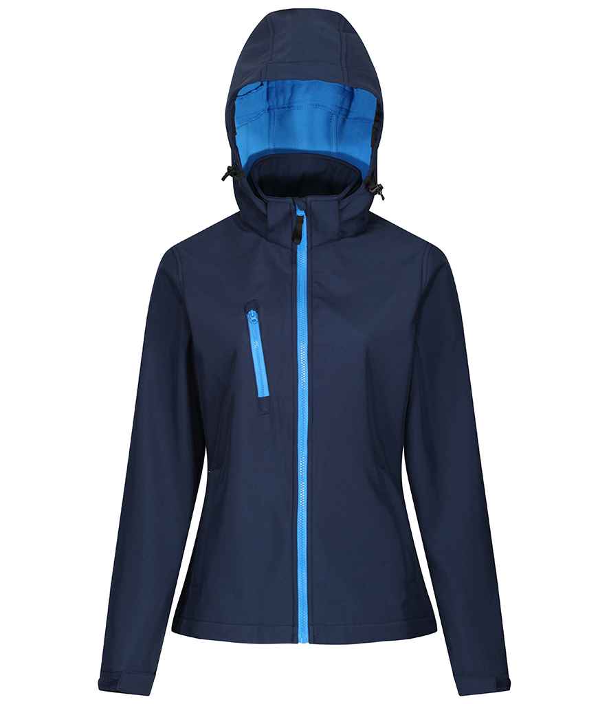 Regatta Ladies Venturer Three Layer Hooded Soft Shell Jacket in Navy/French Blue
