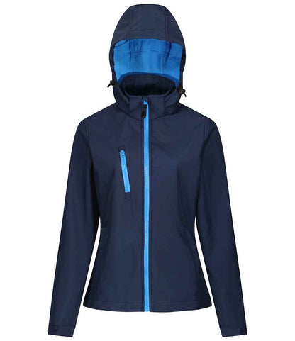 Regatta Ladies Venturer Three Layer Hooded Soft Shell Jacket in Navy/French Blue