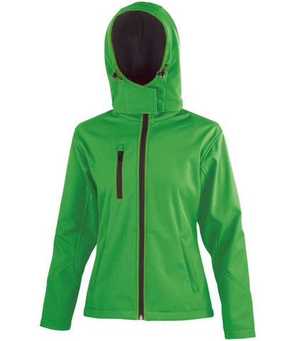 Result Core Ladies Hooded Soft Shell Jacket in Vivid Green/Black