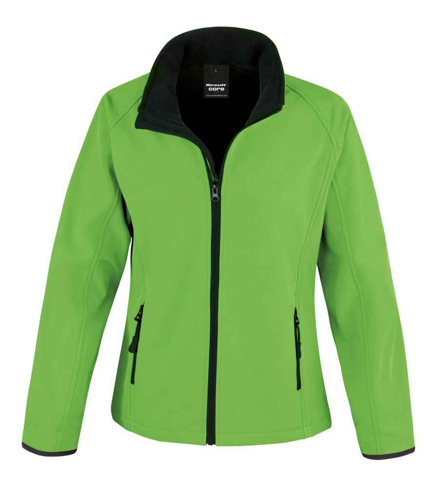Result Core Ladies Printable Soft Shell Jacket in Vivid Green/Black