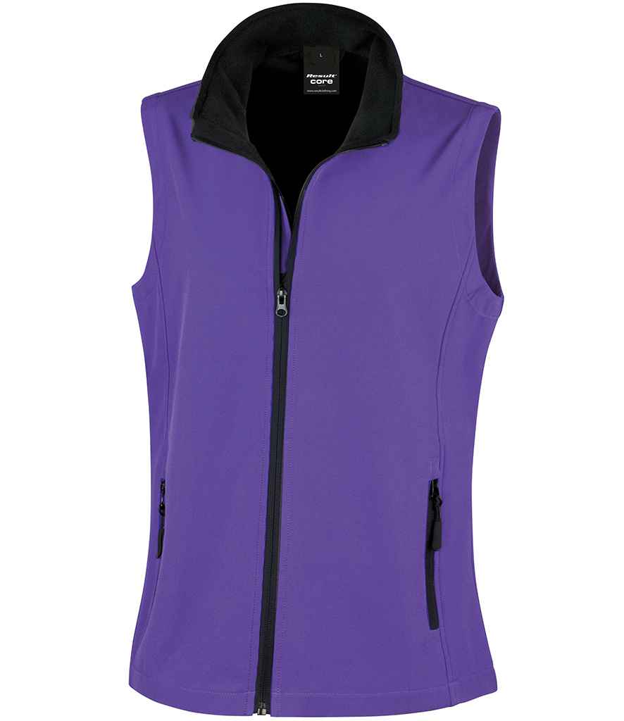 Result Core Ladies Printable Soft Shell Bodywarmer in Purple/Black