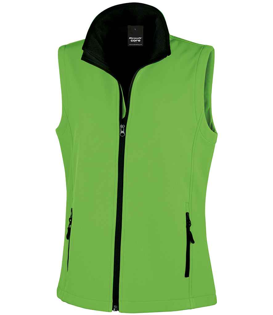 Result Core Ladies Printable Soft Shell Bodywarmer in Vivid Green/Black