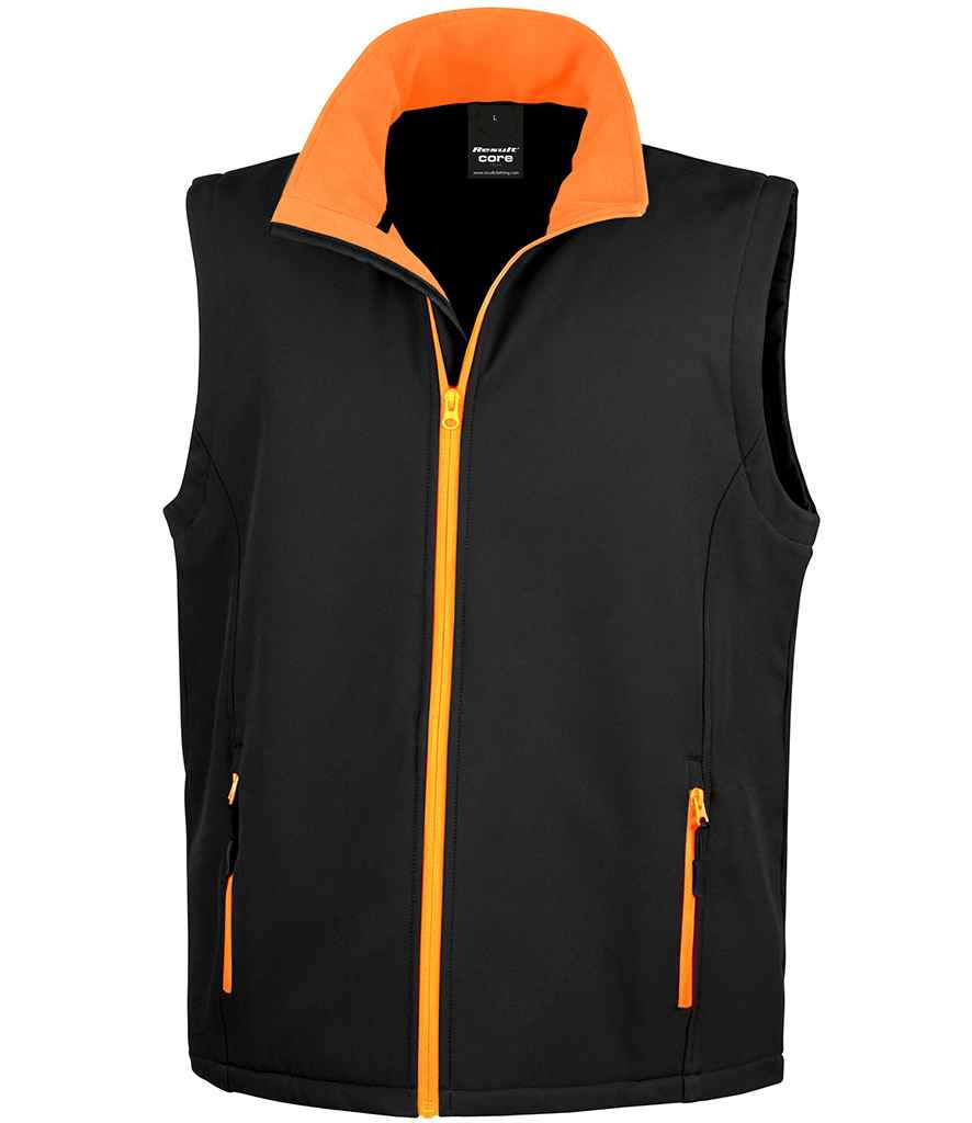 Result Core Printable Soft Shell Bodywarmer in Black/Orange