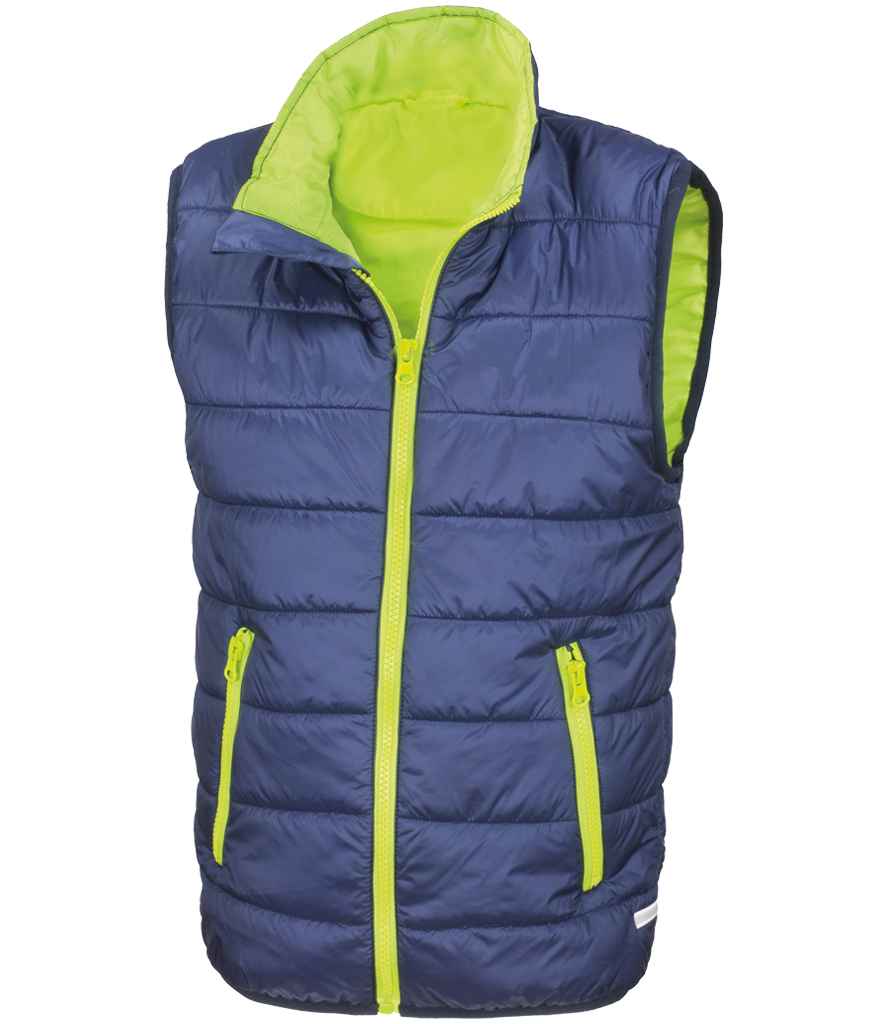 Result Core Kids Padded Bodywarmer in Navy/Lime Green