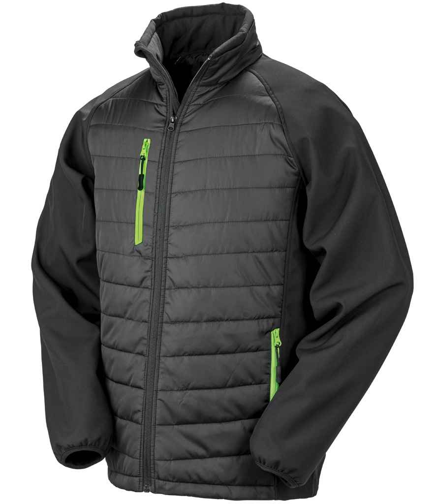 Result Recycled Compass Padded Jacket in Black/Lime Green