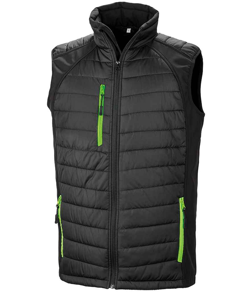 Result Recycled Compass Padded Gilet in Black/Lime Green