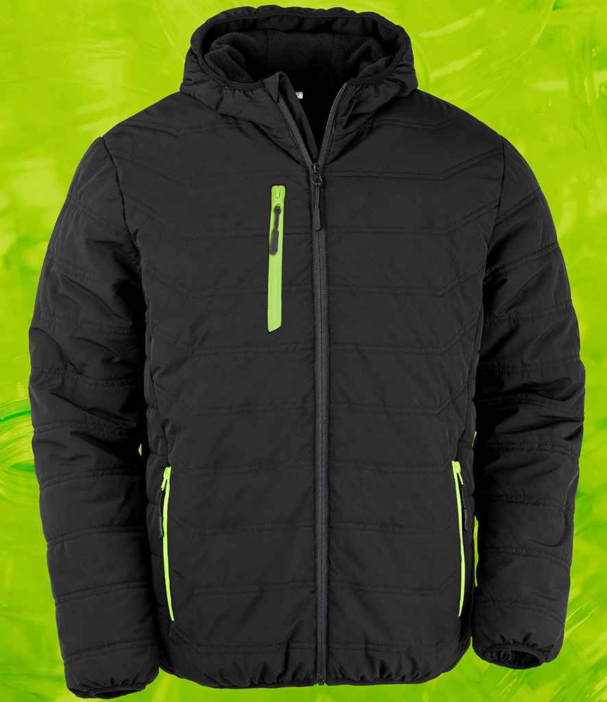 Result Recycled Compass Padded Winter Jacket in Black/Lime Green