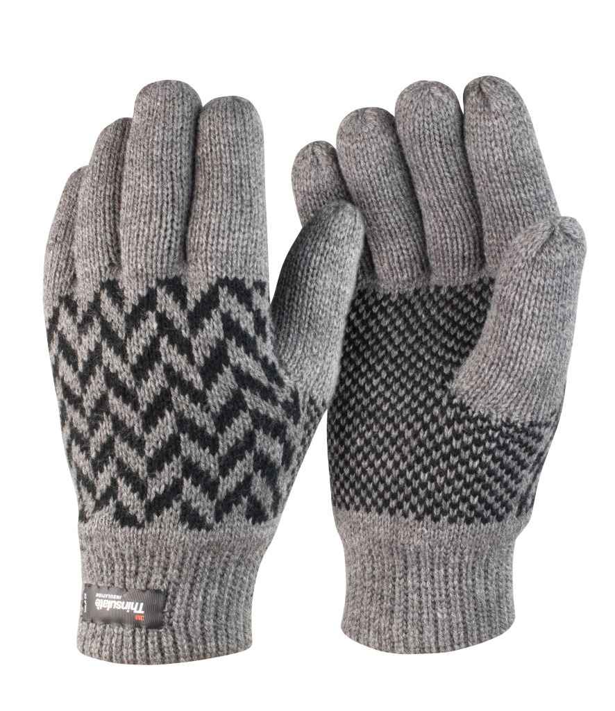 Result Pattern Thinsulate™ Gloves in Grey/Black