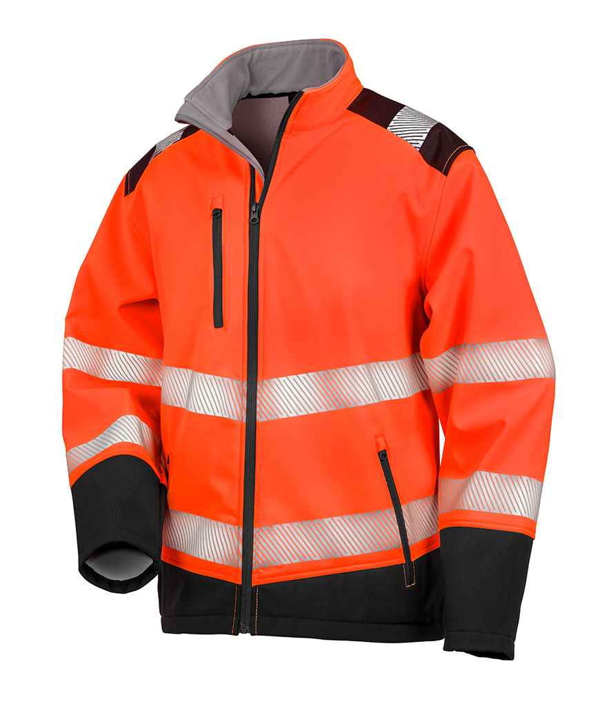 Result Safe-Guard Printable Ripstop Safety Soft Shell Jacket in Fluorescent Orange/Black