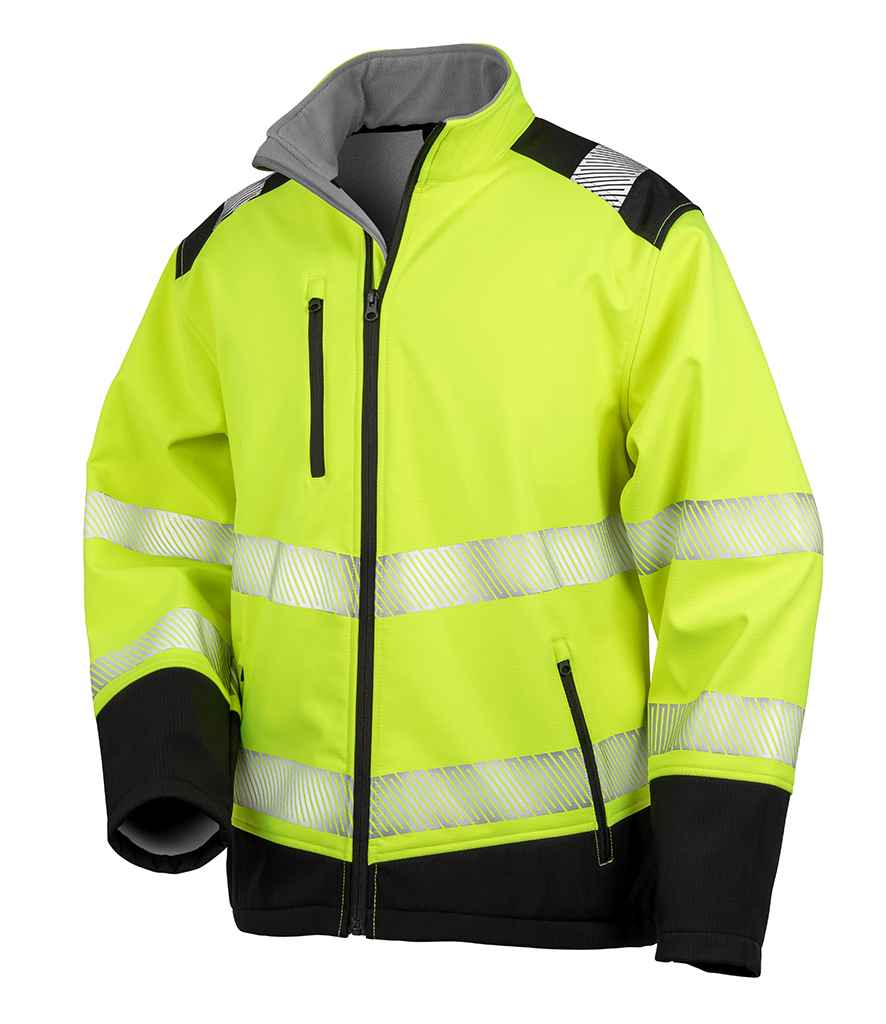 Result Safe-Guard Printable Ripstop Safety Soft Shell Jacket in Fluorescent Yellow/Black