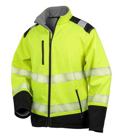 Result Safe-Guard Printable Ripstop Safety Soft Shell Jacket in Fluorescent Yellow/Black