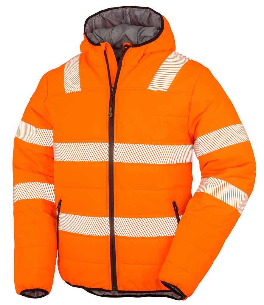 Result Recycled Ripstop Padded Safety Jacket in Fluorescent Orange